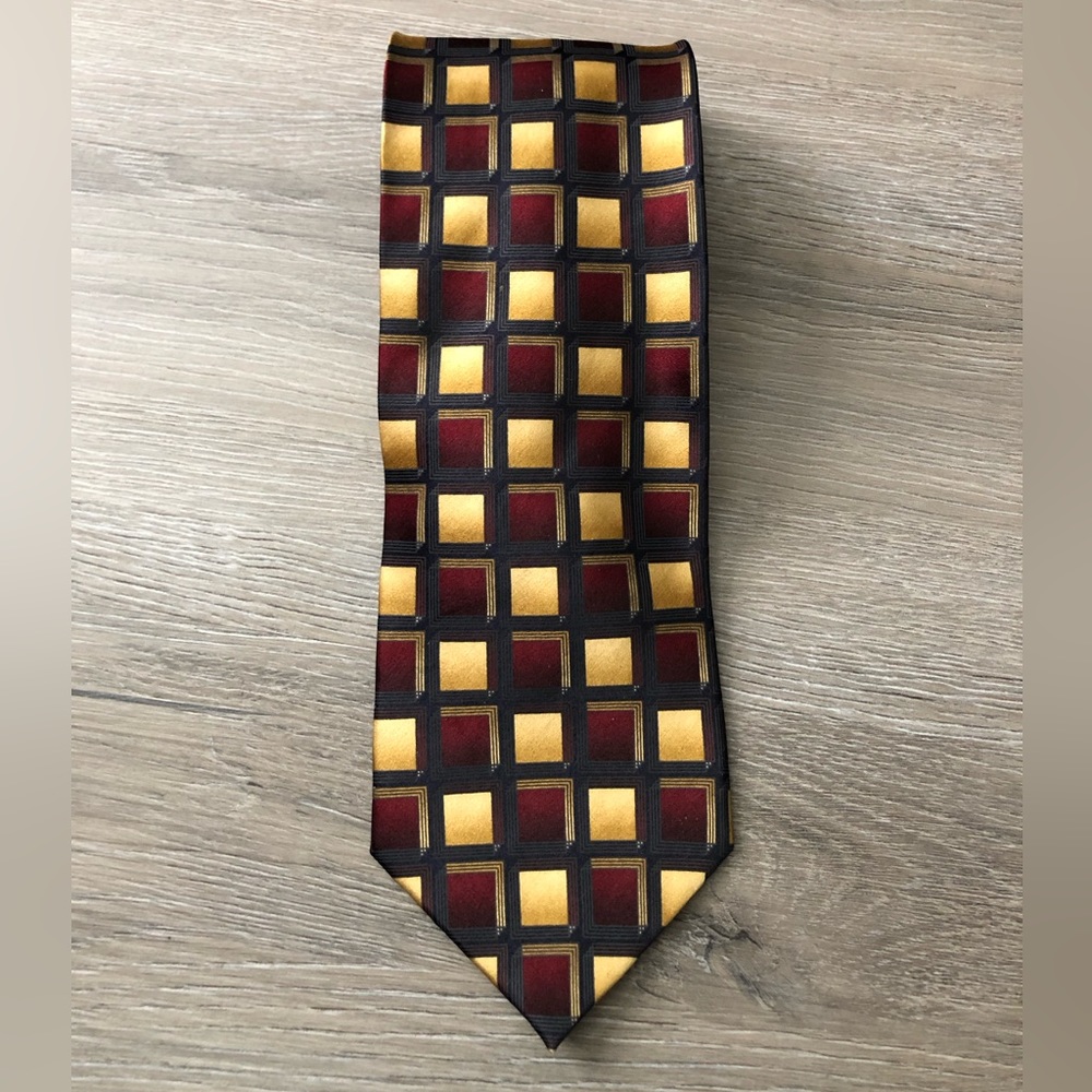 Bergamot New York, 100% Silk Men’s Neck Tie, Burgundy/Gold/Navy
